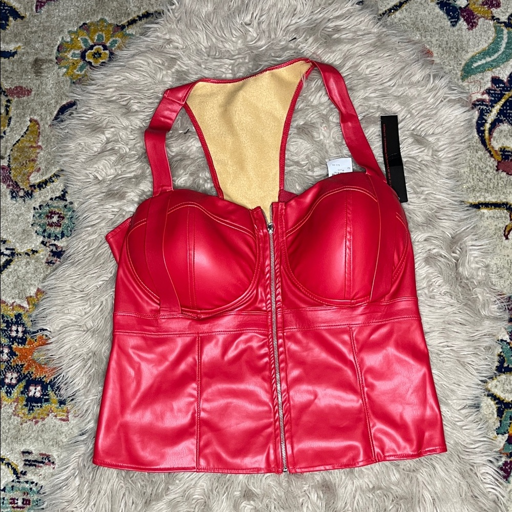 Women’s Red Faux Leather Bustier Top - Brand Unspecified